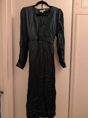 & Other Stories Paris Atelier Satin Emerald Long Sleeve Maxi Dress Size US 4
